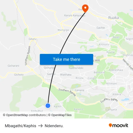 Mbagathi/Kephis to Ndenderu. map