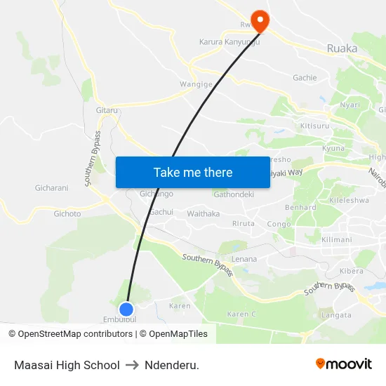Maasai High School to Ndenderu. map