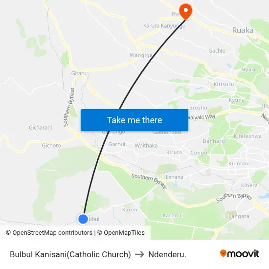 Bulbul Kanisani(Catholic Church) to Ndenderu. map