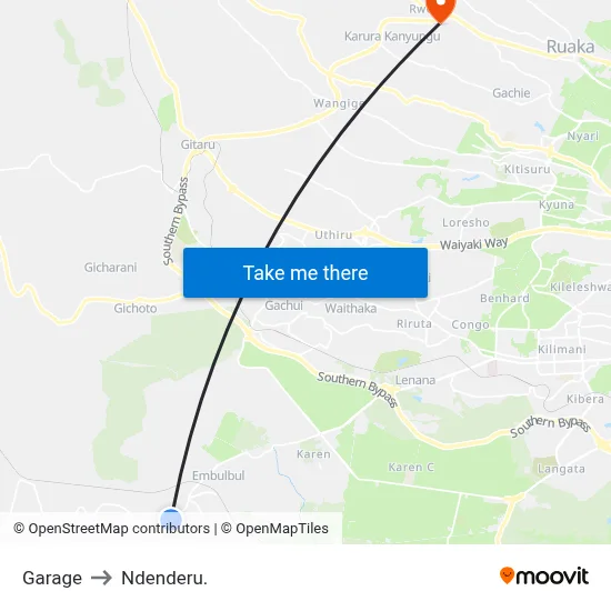 Garage to Ndenderu. map