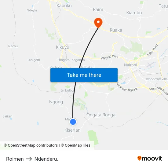 Roimen to Ndenderu. map