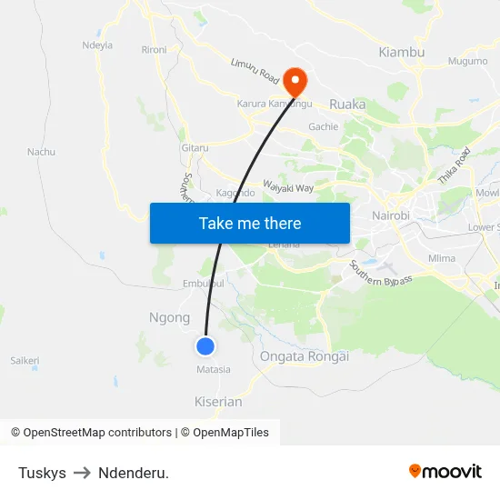 Tuskys to Ndenderu. map
