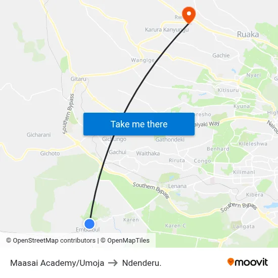 Maasai Academy/Umoja to Ndenderu. map