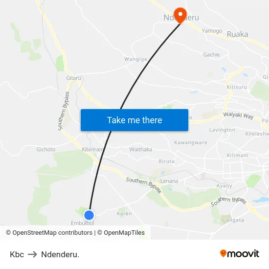 Kbc to Ndenderu. map