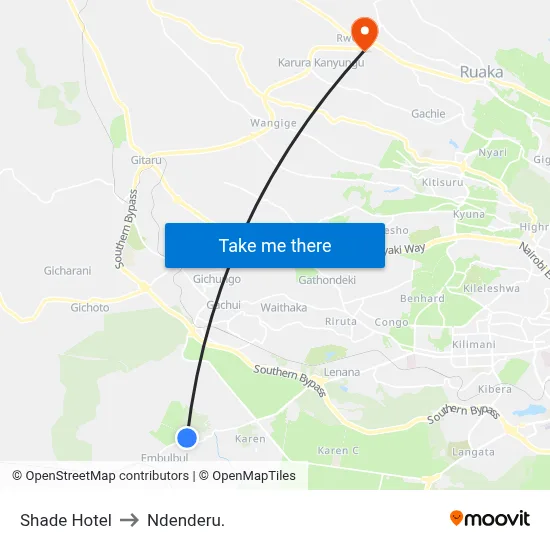 Shade Hotel to Ndenderu. map