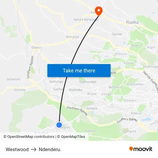 Westwood to Ndenderu. map