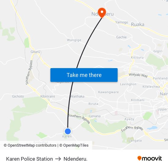 Karen Police Station to Ndenderu. map