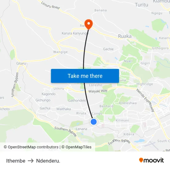 Ithembe to Ndenderu. map