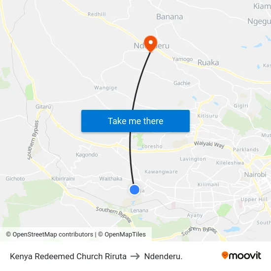Kenya Redeemed Church Riruta to Ndenderu. map