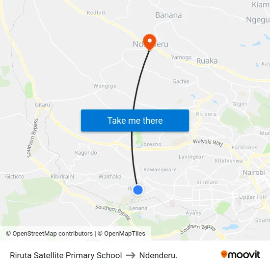 Riruta Satellite Primary School to Ndenderu. map