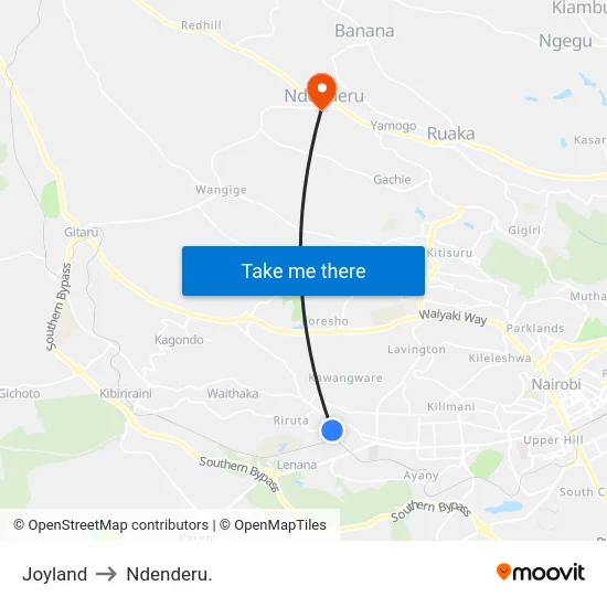 Joyland to Ndenderu. map