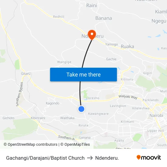 Gachangi/Darajani/Baptist Church to Ndenderu. map