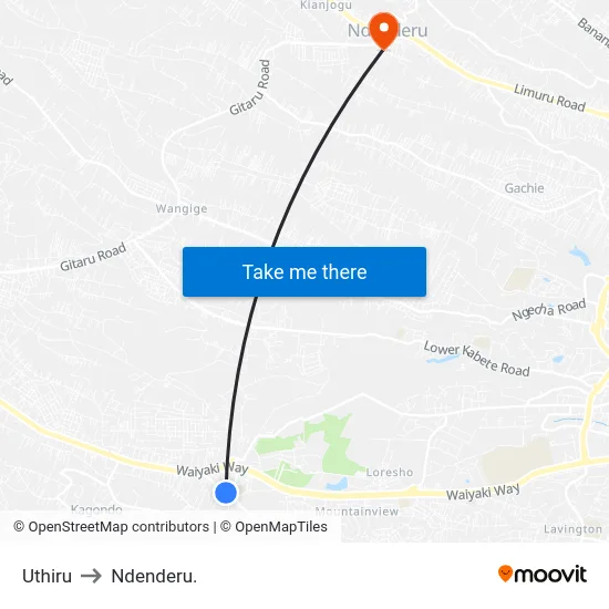 Uthiru to Ndenderu. map