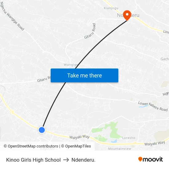 Kinoo Girls High School to Ndenderu. map