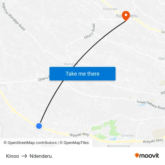 Kinoo to Ndenderu. map