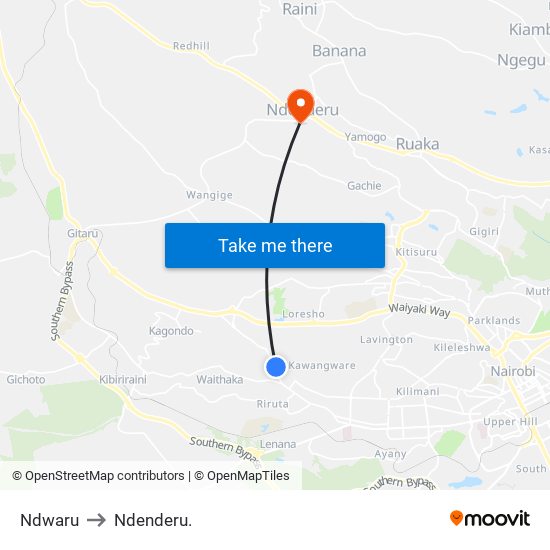 Ndwaru to Ndenderu. map
