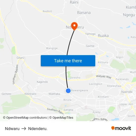 Ndwaru to Ndenderu. map