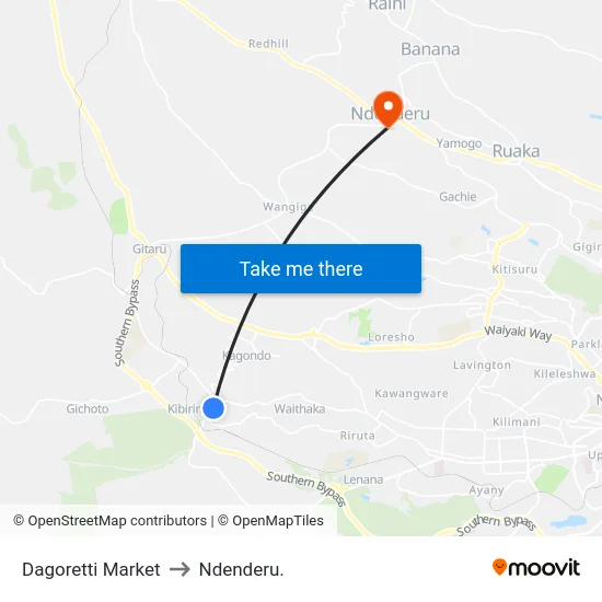 Dagoretti Market to Ndenderu. map