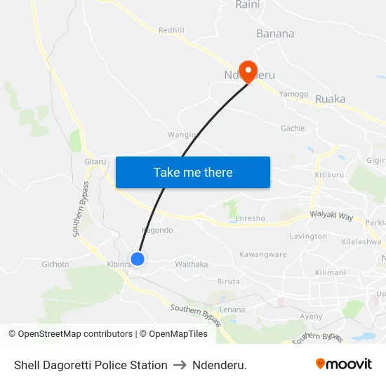 Shell Dagoretti Police Station to Ndenderu. map