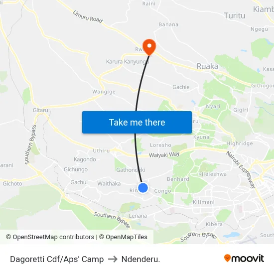 Dagoretti Cdf/Aps' Camp to Ndenderu. map