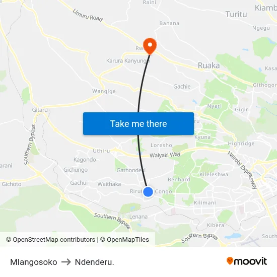 Mlangosoko to Ndenderu. map