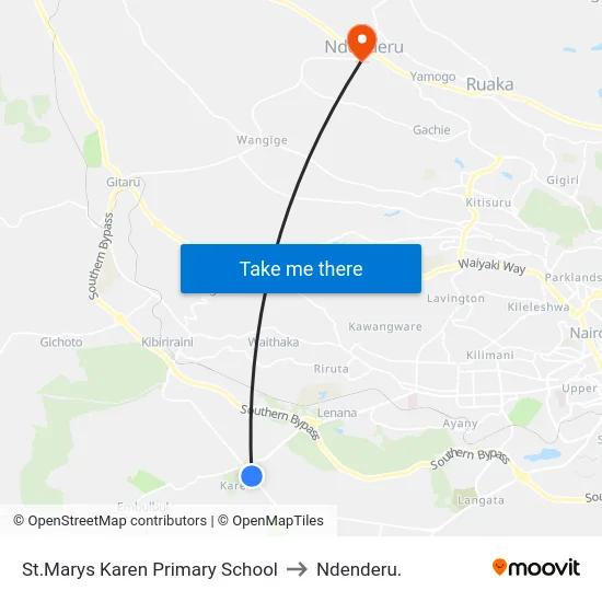 St.Marys Karen Primary School to Ndenderu. map