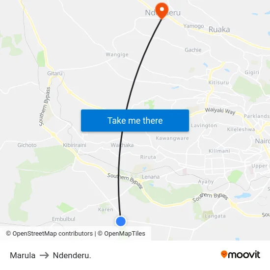 Marula to Ndenderu. map