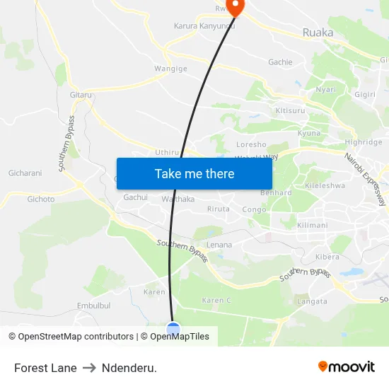 Forest Lane to Ndenderu. map