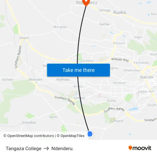 Tangaza College to Ndenderu. map