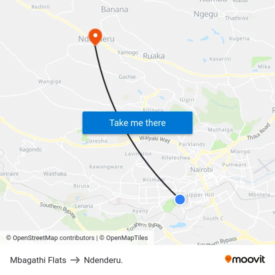 Mbagathi Flats to Ndenderu. map