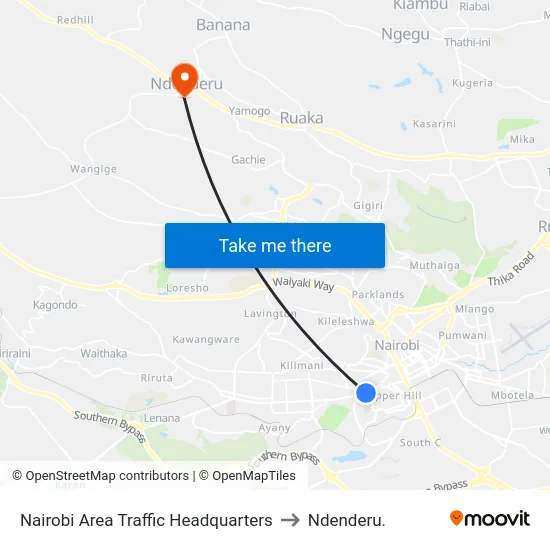 Nairobi Area Traffic Headquarters to Ndenderu. map