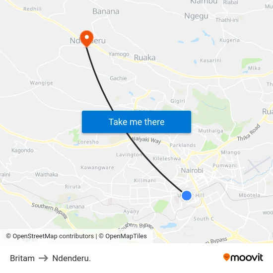 Britam to Ndenderu. map