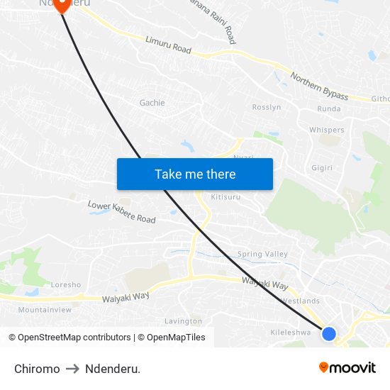 Chiromo to Ndenderu. map