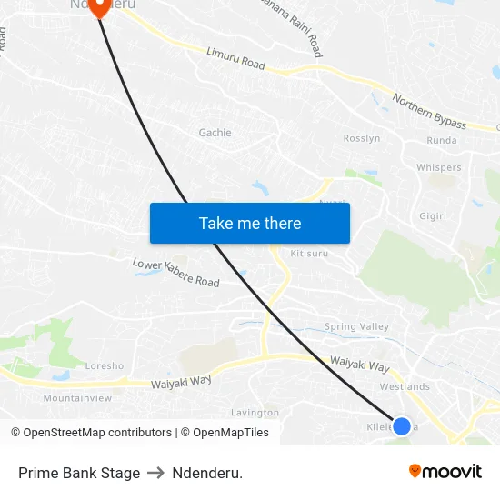 Prime Bank Stage to Ndenderu. map