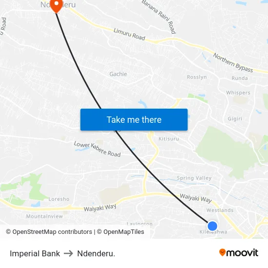 Imperial Bank to Ndenderu. map