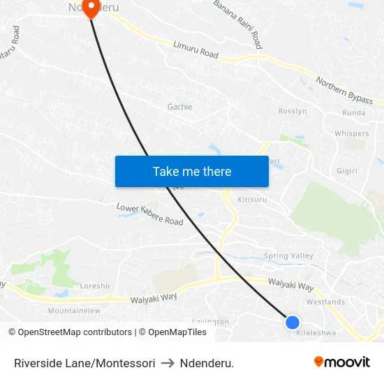Riverside Lane/Montessori to Ndenderu. map