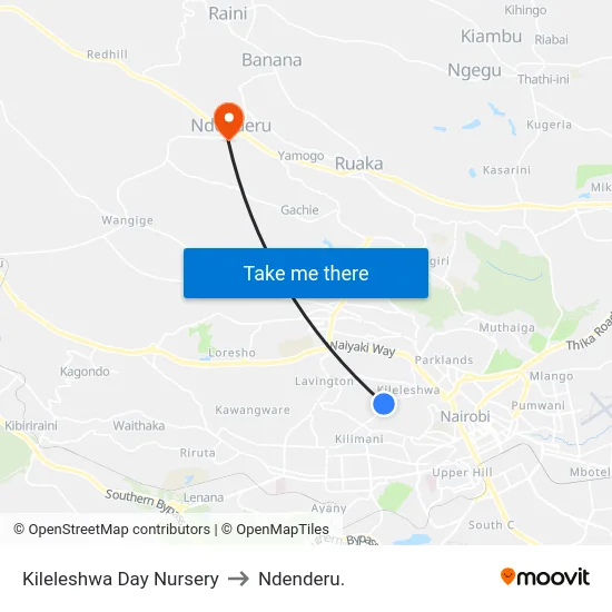 Kileleshwa Day Nursery to Ndenderu. map