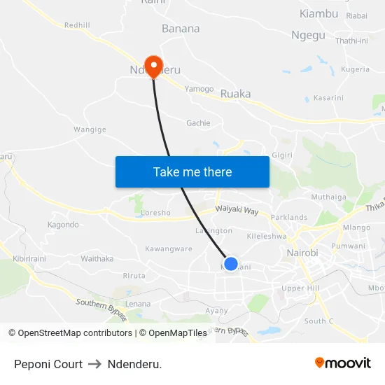 Peponi Court to Ndenderu. map