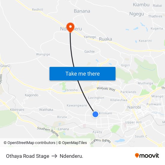 Othaya Road Stage to Ndenderu. map