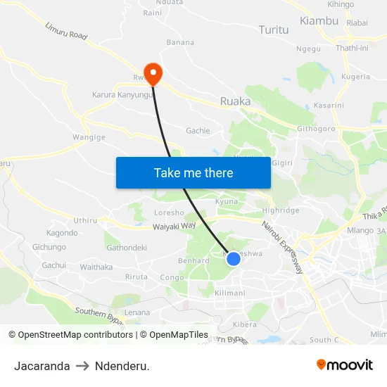 Jacaranda to Ndenderu. map