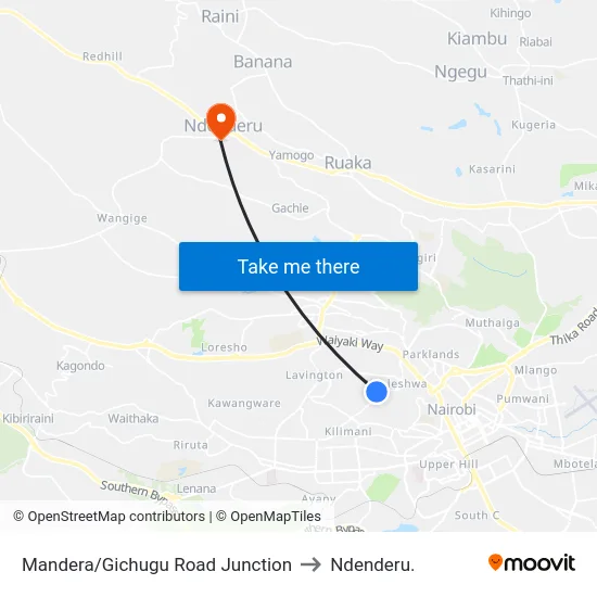 Mandera/Gichugu Road Junction to Ndenderu. map