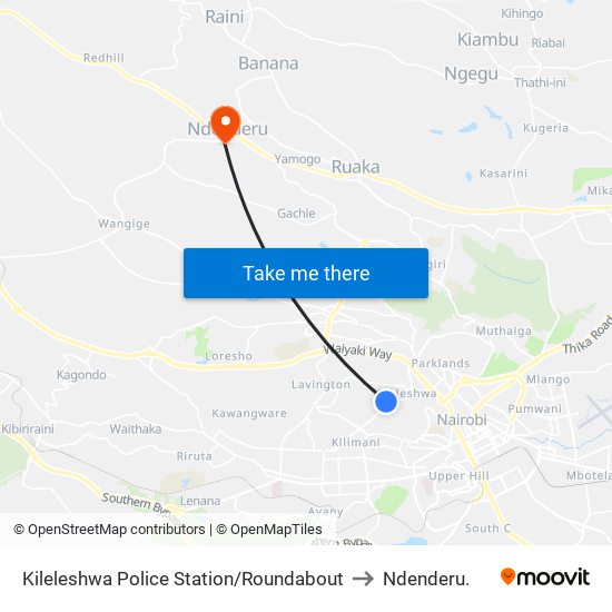 Kileleshwa Police Station/Roundabout to Ndenderu. map