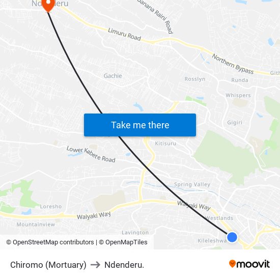 Chiromo (Mortuary) to Ndenderu. map