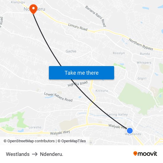 Westlands to Ndenderu. map