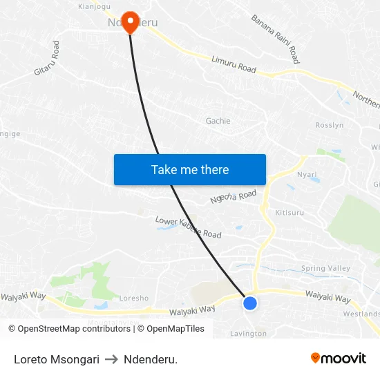 Loreto Msongari to Ndenderu. map