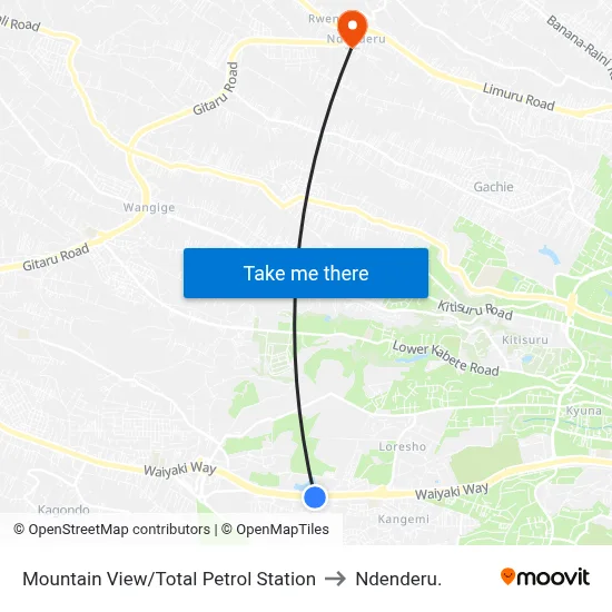 Mountain View/Total Petrol Station to Ndenderu. map