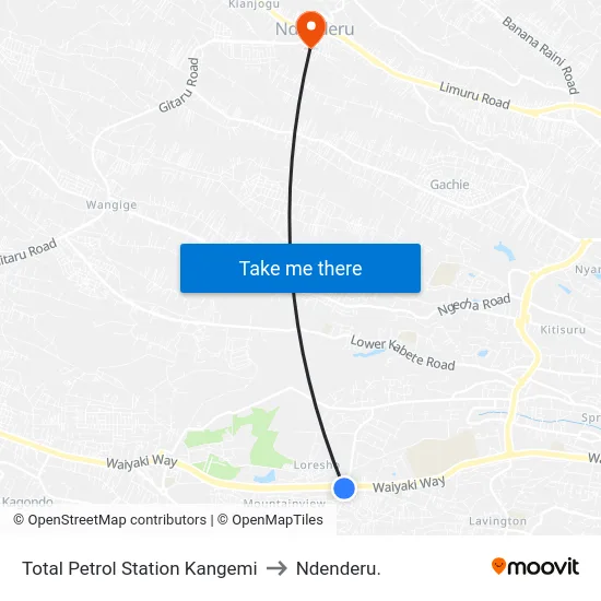 Total Petrol Station Kangemi to Ndenderu. map