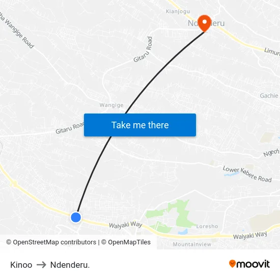 Kinoo to Ndenderu. map