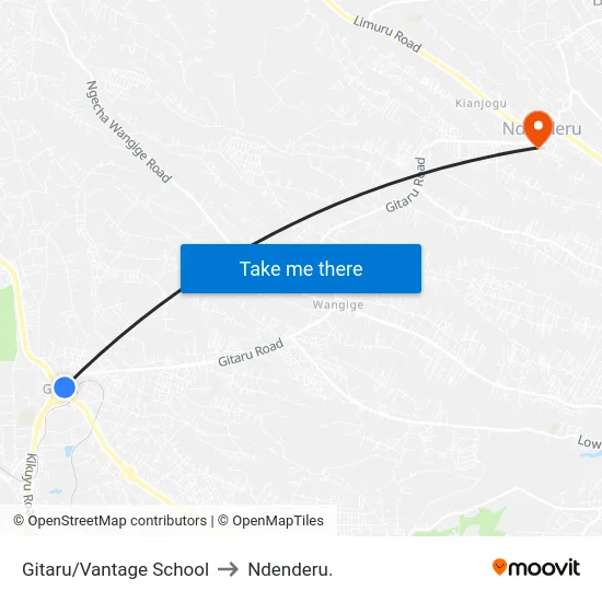 Gitaru/Vantage School to Ndenderu. map