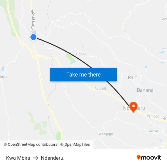 Kwa Mbira to Ndenderu. map